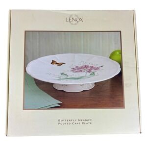 NEW Lenox Butterfly Meadow FOOTED CAKE PLATE Porcelain Serveware Discontinued